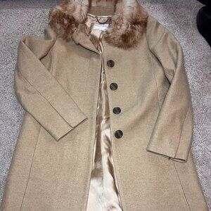 Banana Republic Mid Length Tan Fur trim Trench Coat Size M